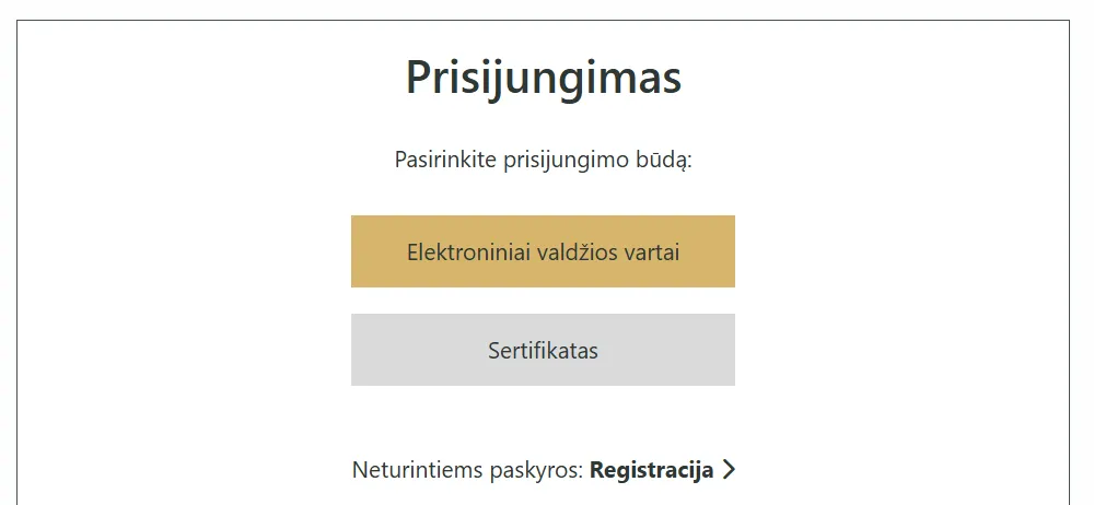 Muitinės BAP portalo prisijungimas per Elektroninius valdžios vartus arba sertifikatą