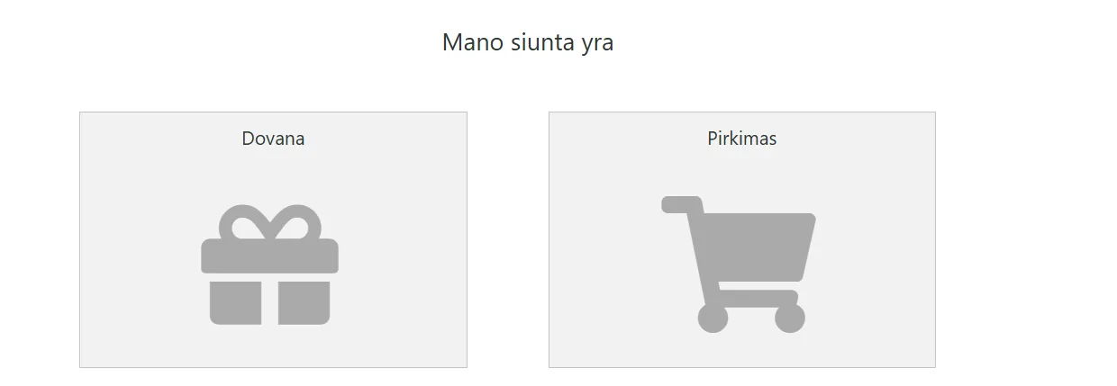 iMDAS pasirinkimas „Mano siunta yra“: dovana arba pirkimas